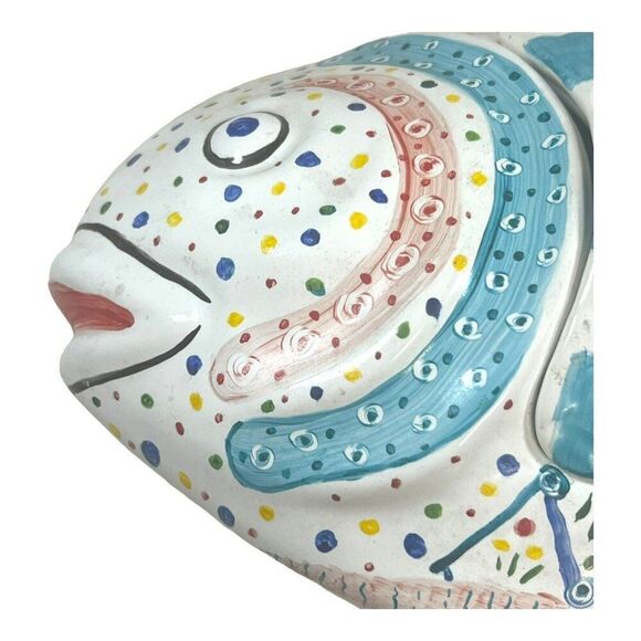 Vintage Italian Italy Ceramic Fish Soup Tureen Bowl Hand Painted Ladle Large 13” - Picture 5 of 11